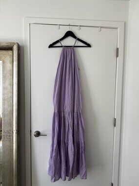 Nordstrom Purple High Neck Tiered Linen Flowy Maxi Dress - Small